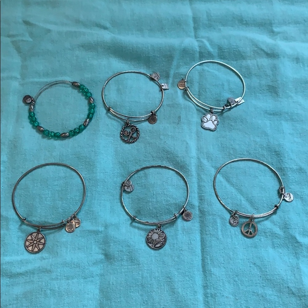 6 Silver Alex and Ani Bracelets Size Small